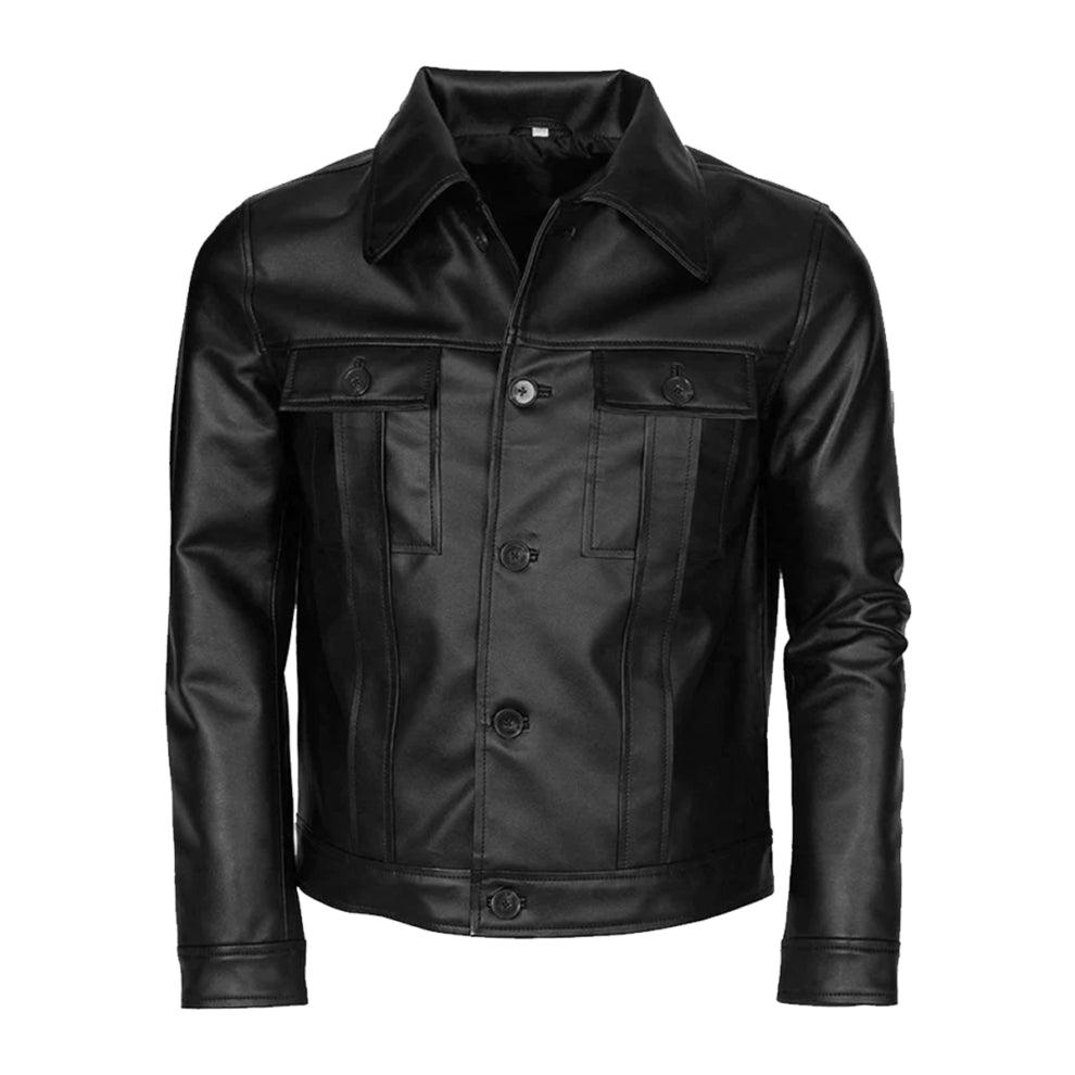 Trucker Style Black Genuine Leather Jacket