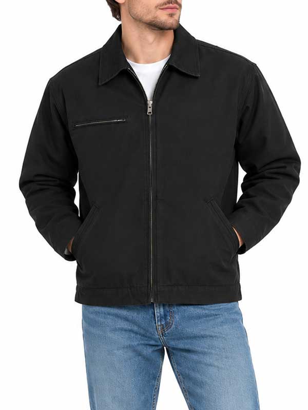Mens Black Canvas Work Wear Cotton Jacket