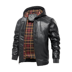 Bomber Style Hooded Leather Jacket