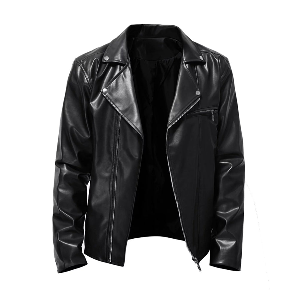 Casual Style Black Biker Leather Jacket