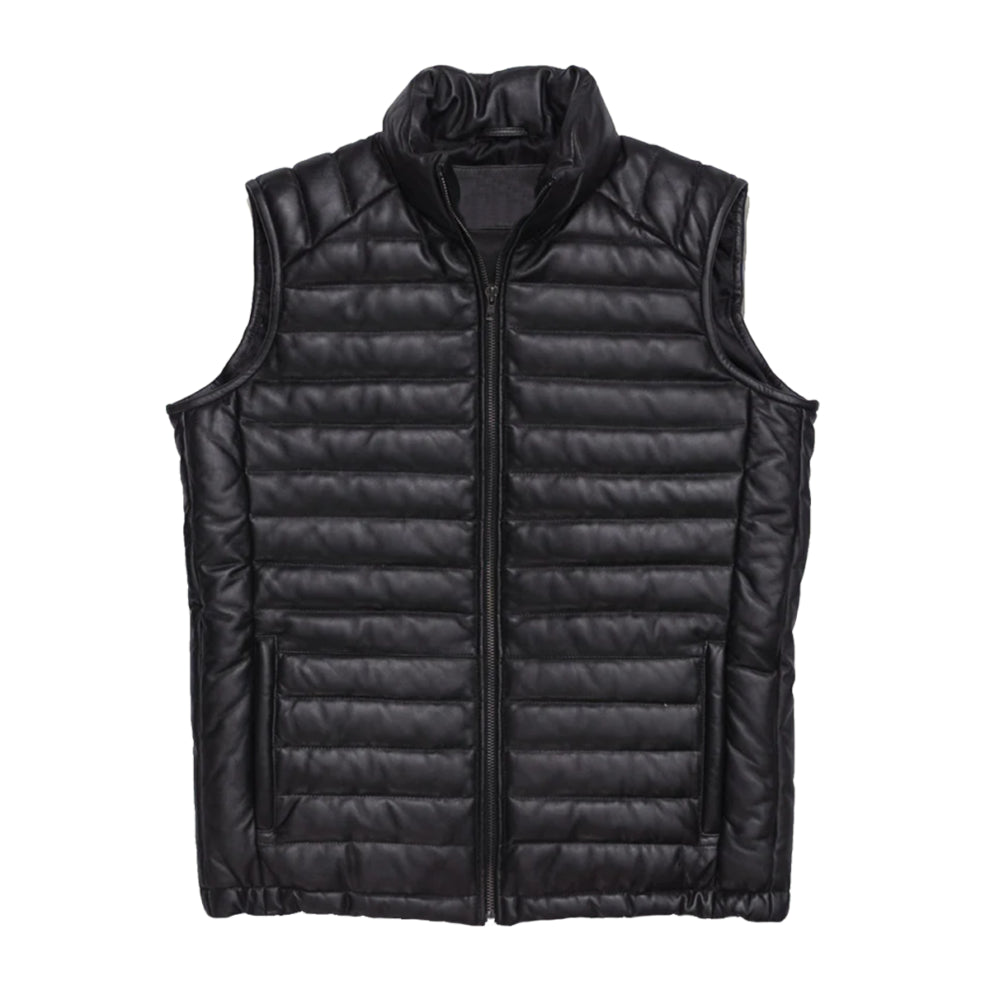 Black Down Genuine Leather Vest