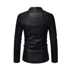 Black Lapel Style Genuine Leather Blazer