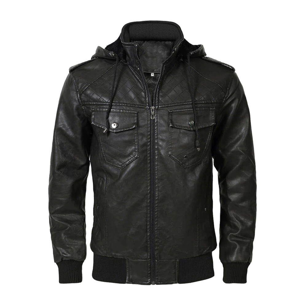 Black Trucker Quilted Leather Jacket