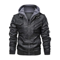 Black Bomber Hooded Leather Jacket