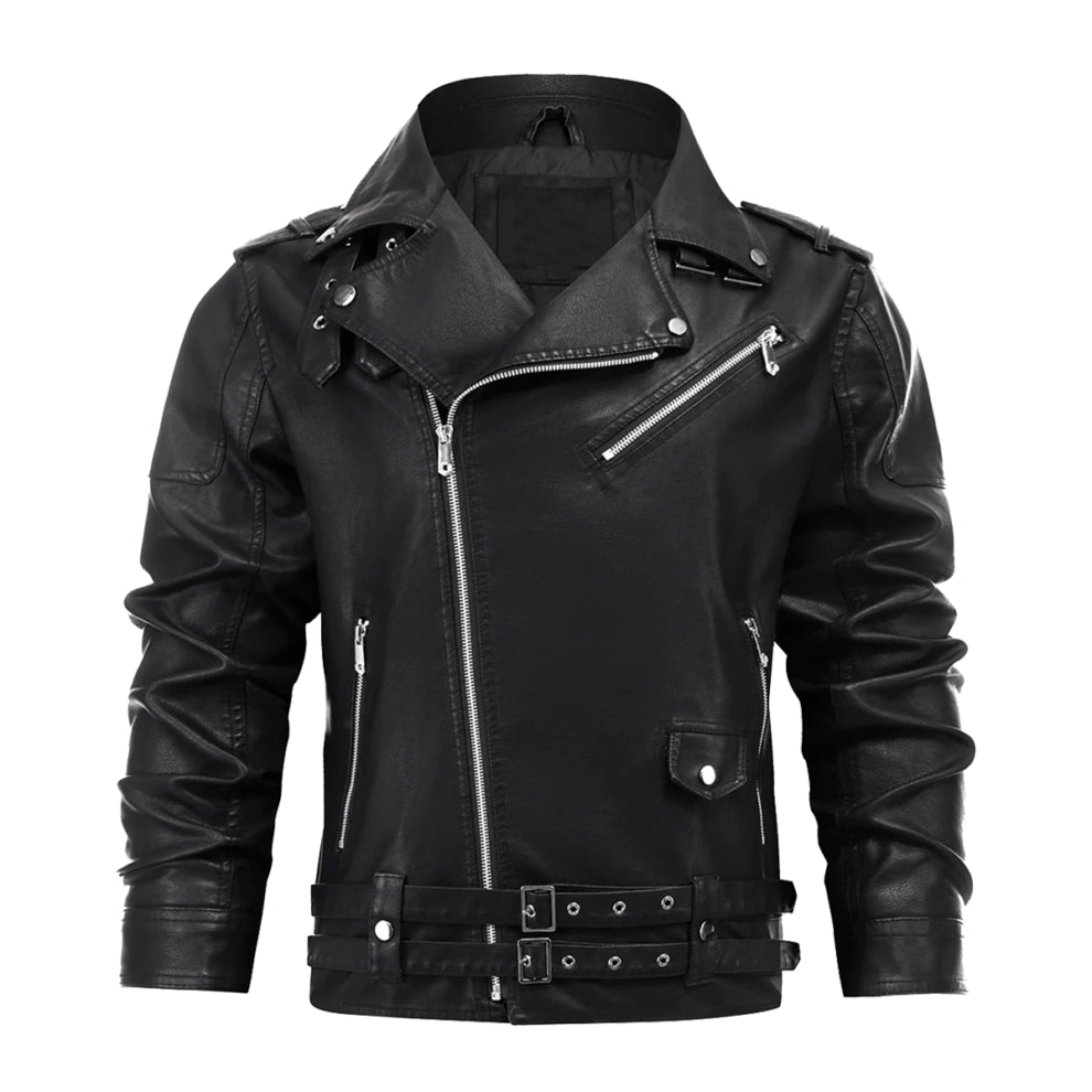 Black Lapel Biker Style Genuine Leather Jacket