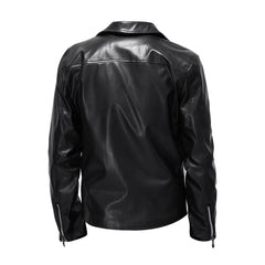 Casual Style Black Biker Leather Jacket