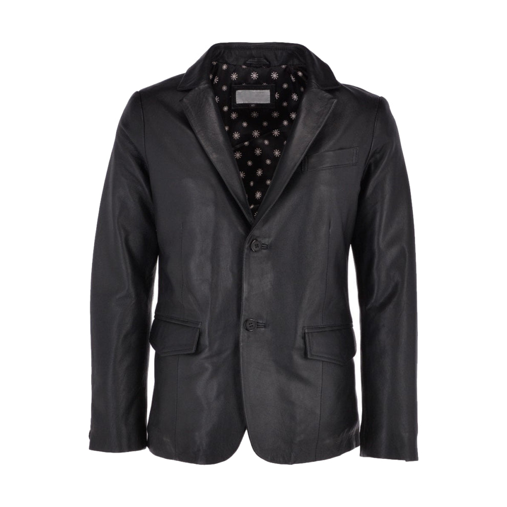 Black Notch Lapel Genuine Leather Blazer