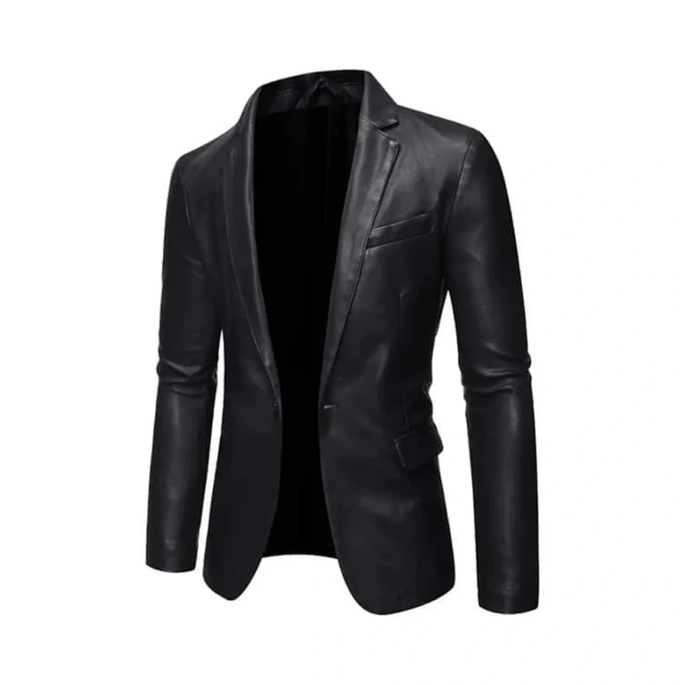 Black Lapel Style Genuine Leather Blazer