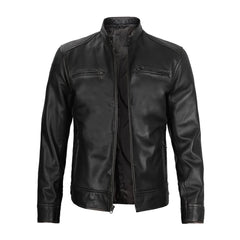 Dodge Black Leather Cafe Racer Jacket