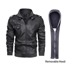 Black Bomber Hooded Leather Jacket