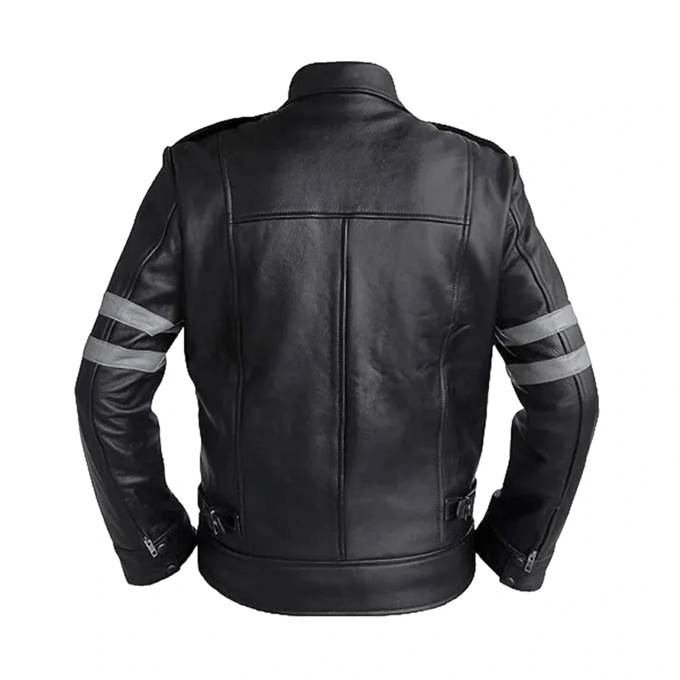 Retro Black Stripe Leather Jacket