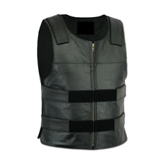 Black Biker Padded Style Real Leather Vest