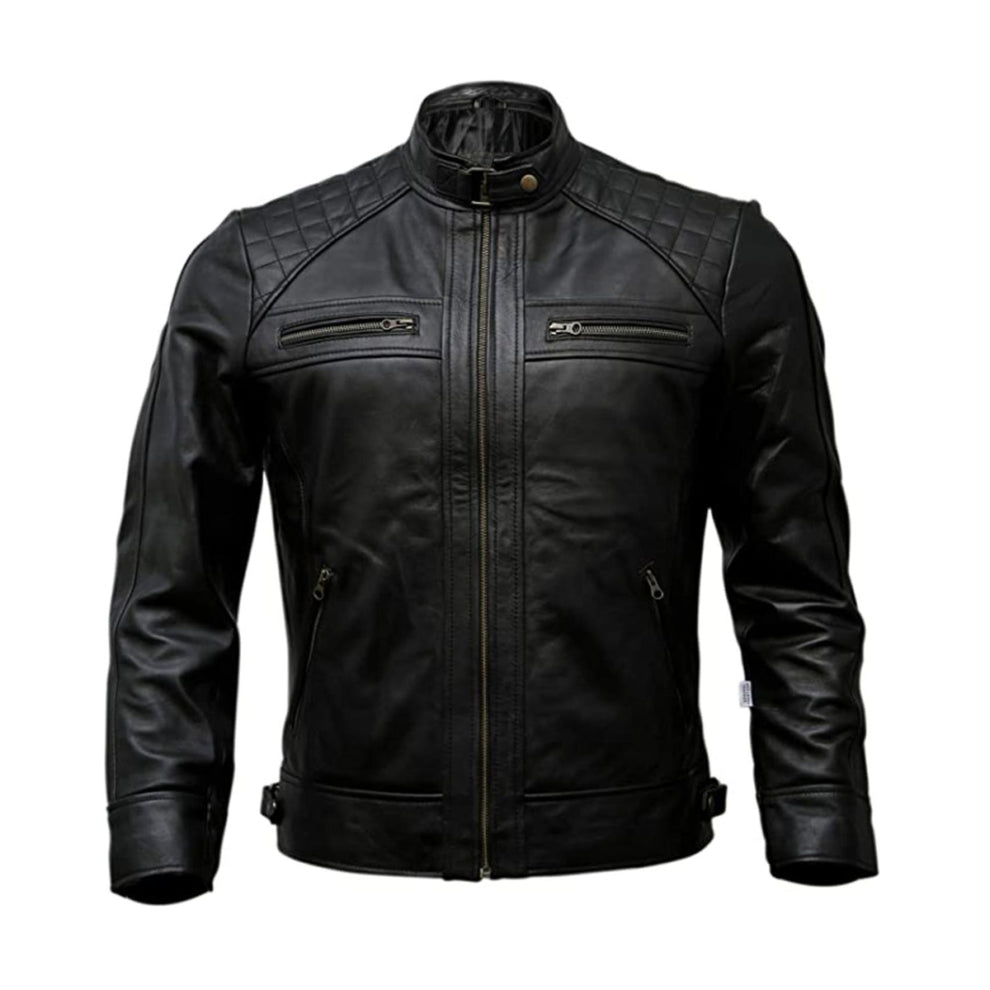 Black Biker Quilted Real Leather Jacket