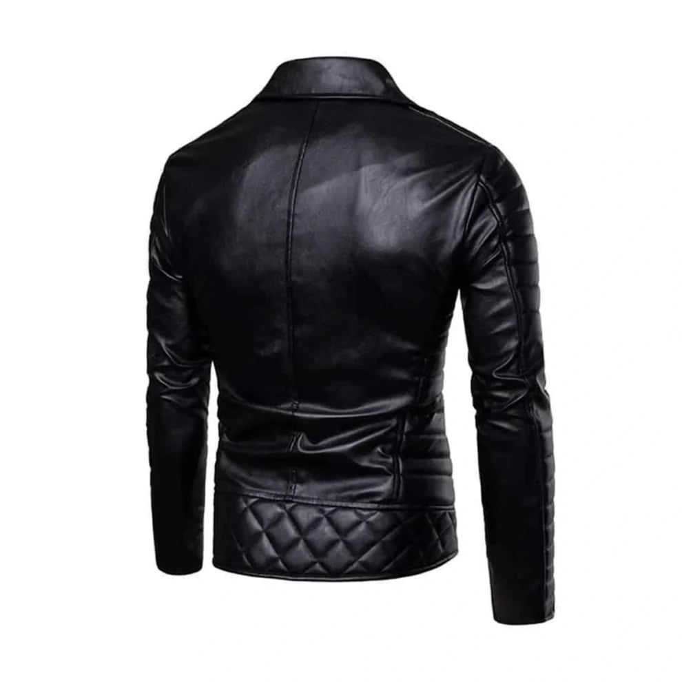 Biker Style Black Quilted Leather Jacket