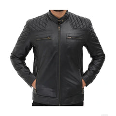 Black Biker Quilted Genuine Leather Jacket