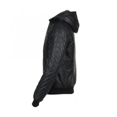 Black hooded bomber Quilted Leather Jacket