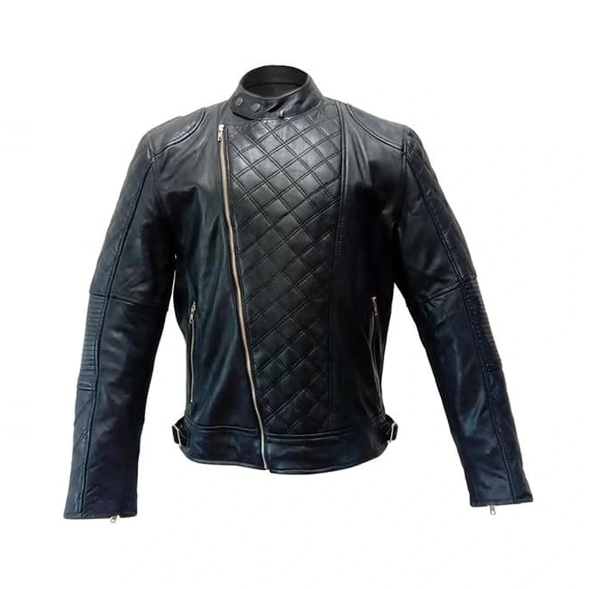 Black Cafe Racer Quiletd Leather Jacket