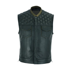 Black Biker Quilted Genuine Leather Vest