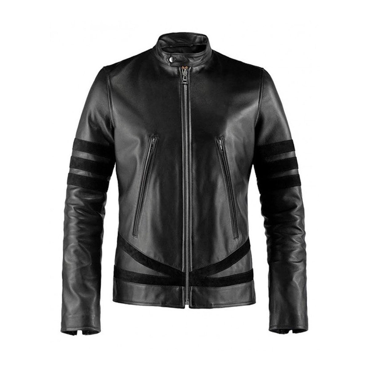 Black Stripe Real Leather Jacket