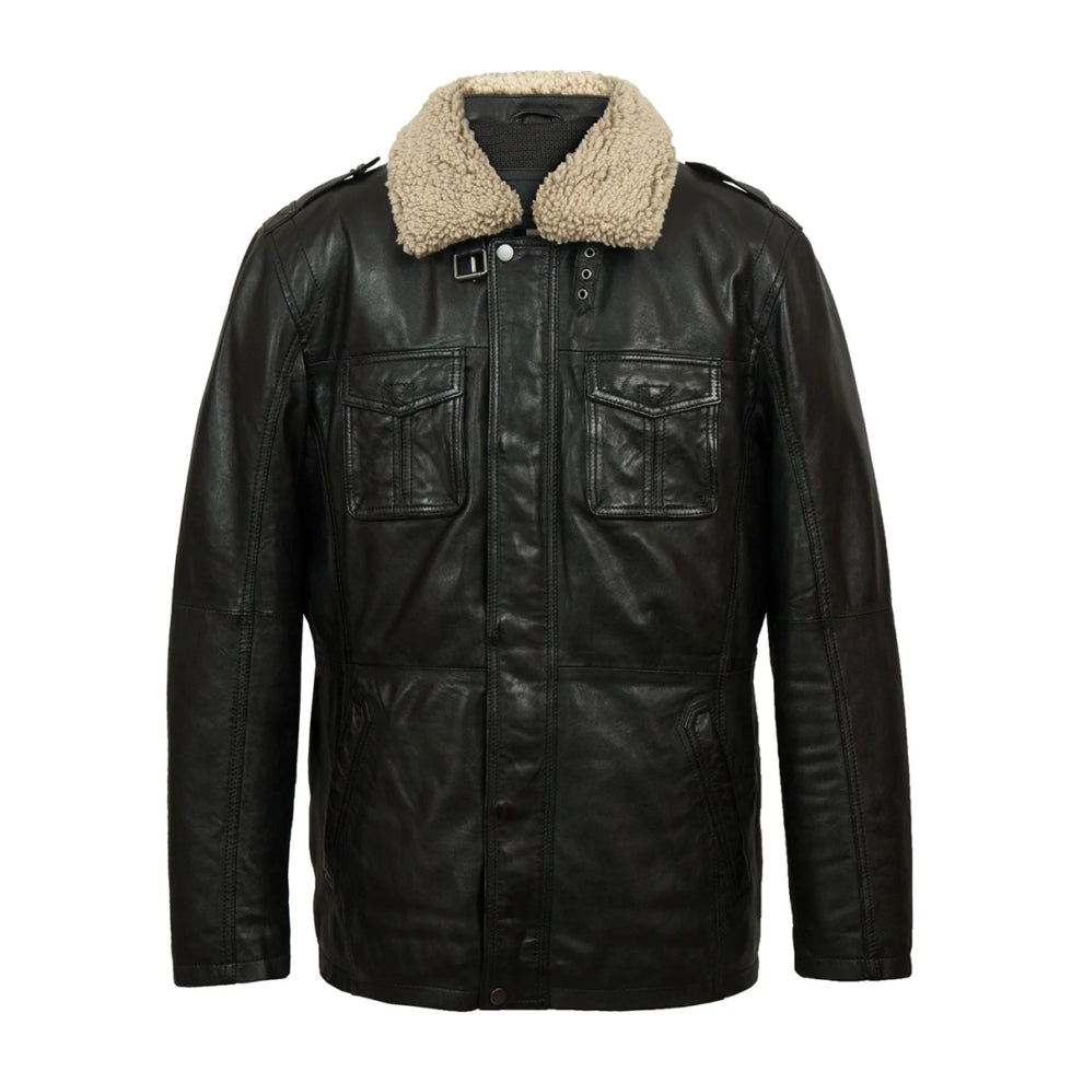 Black Trucker Style Shearling Long Coat