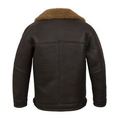 Brown Shearling Style Black Leather Jacket