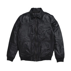 Shirt Style Black Bomber Genuine Leather Jacket