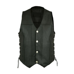 Black Biker Style Side Laced Up Leather vest