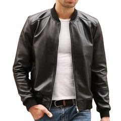 Black PU Bomber Leather Jacket