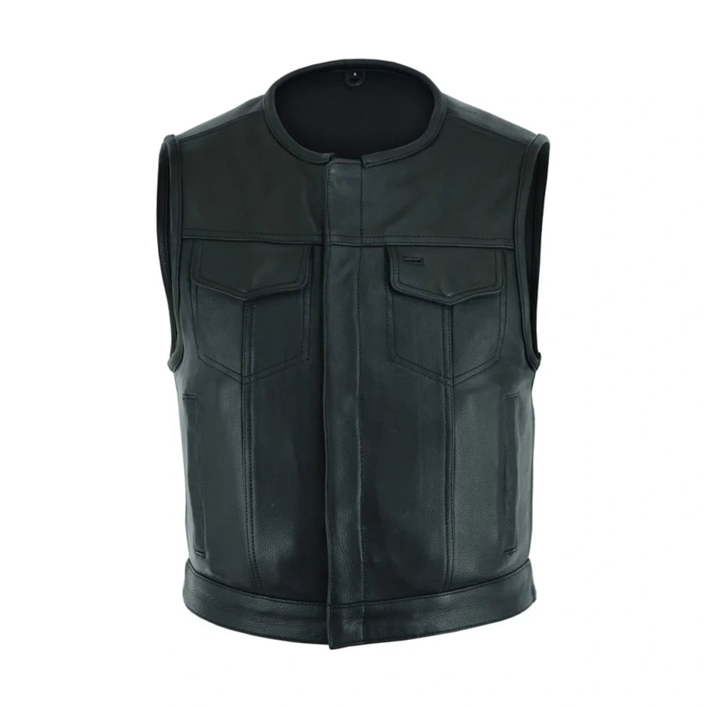 Black Biker Style Genuine Leather Vest