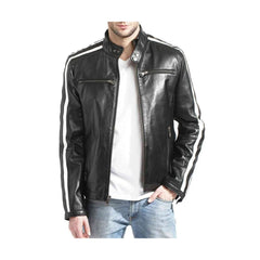 Stripe Real Lambskin Soft Leather Jacket