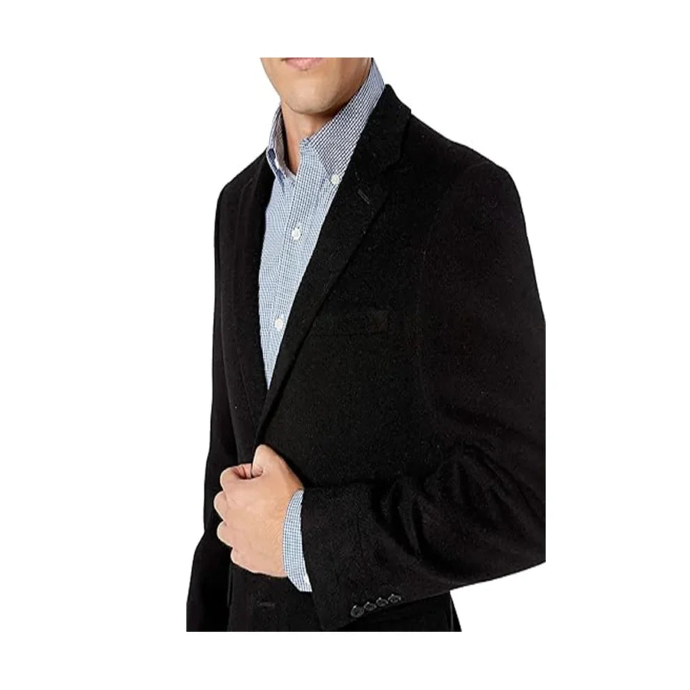 Two Button Suede Leather Black Blazer