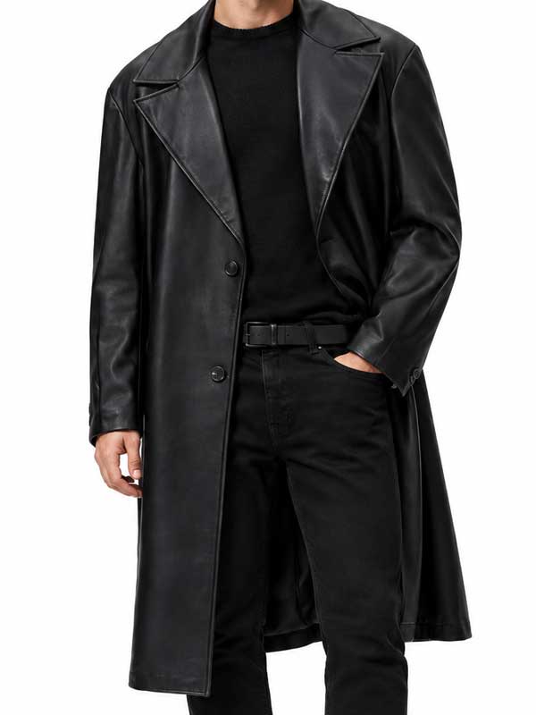 Men’s Black Leather Trench Coat