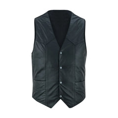 Black Biker Style Fully Lined Leather Vest