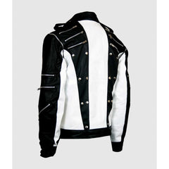 Mens White and Black Fully Zipper Style Genuine Leather Jacket