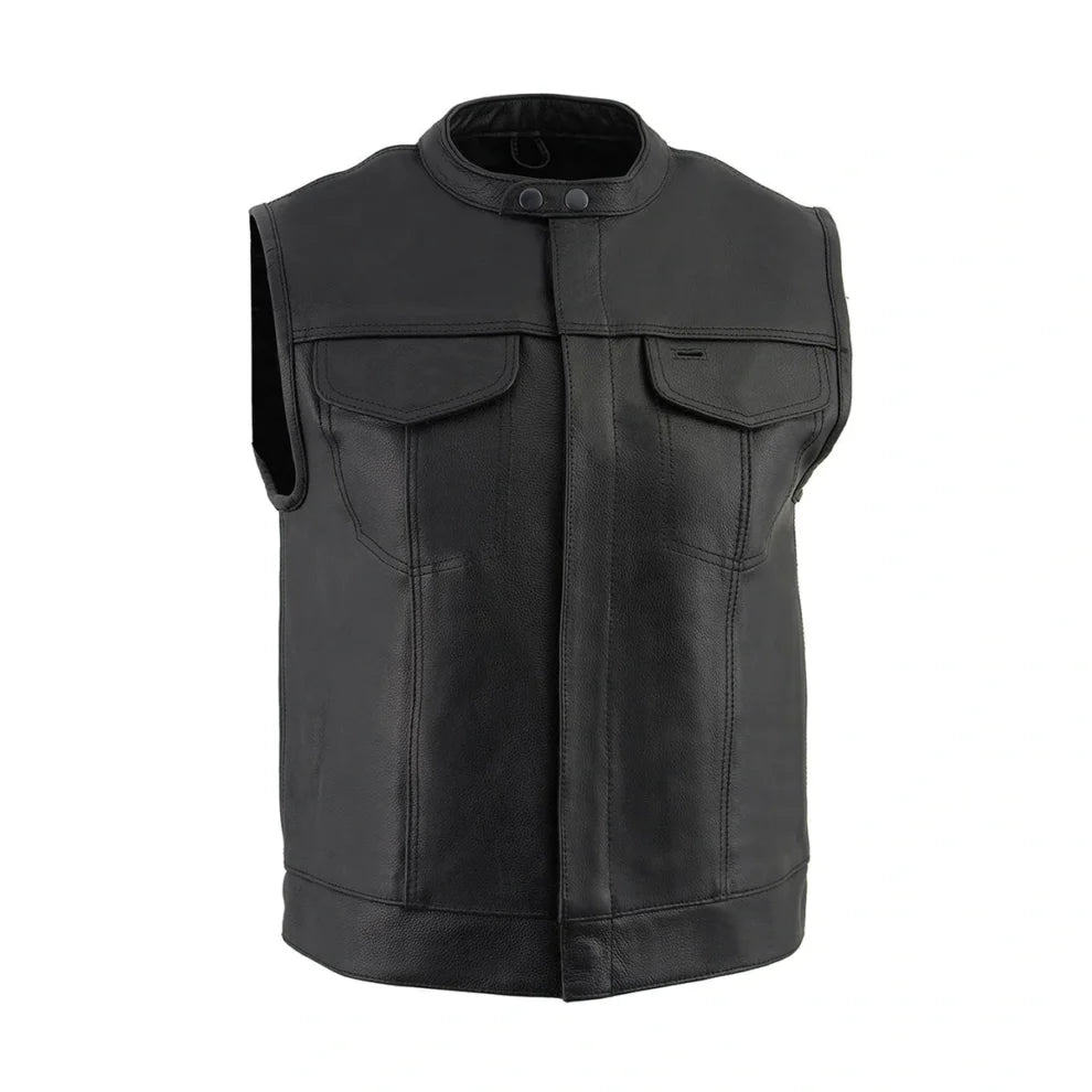 Black Motorcycle Style Genuine Leather Vest