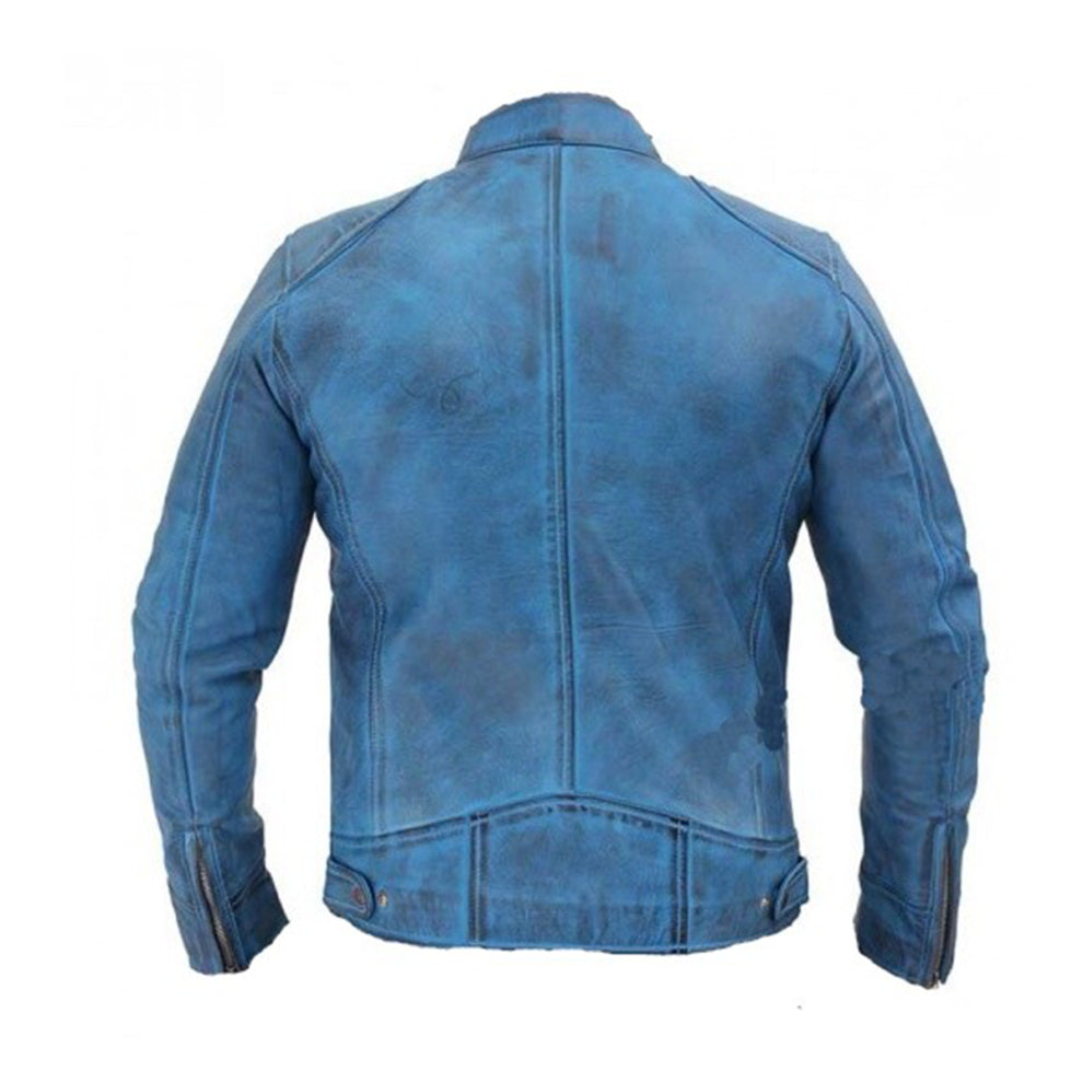 Sky Blue Motorcycle Style Leather Jacket