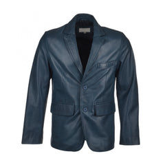 Blue Lapel Style Genuine Leather Blazer