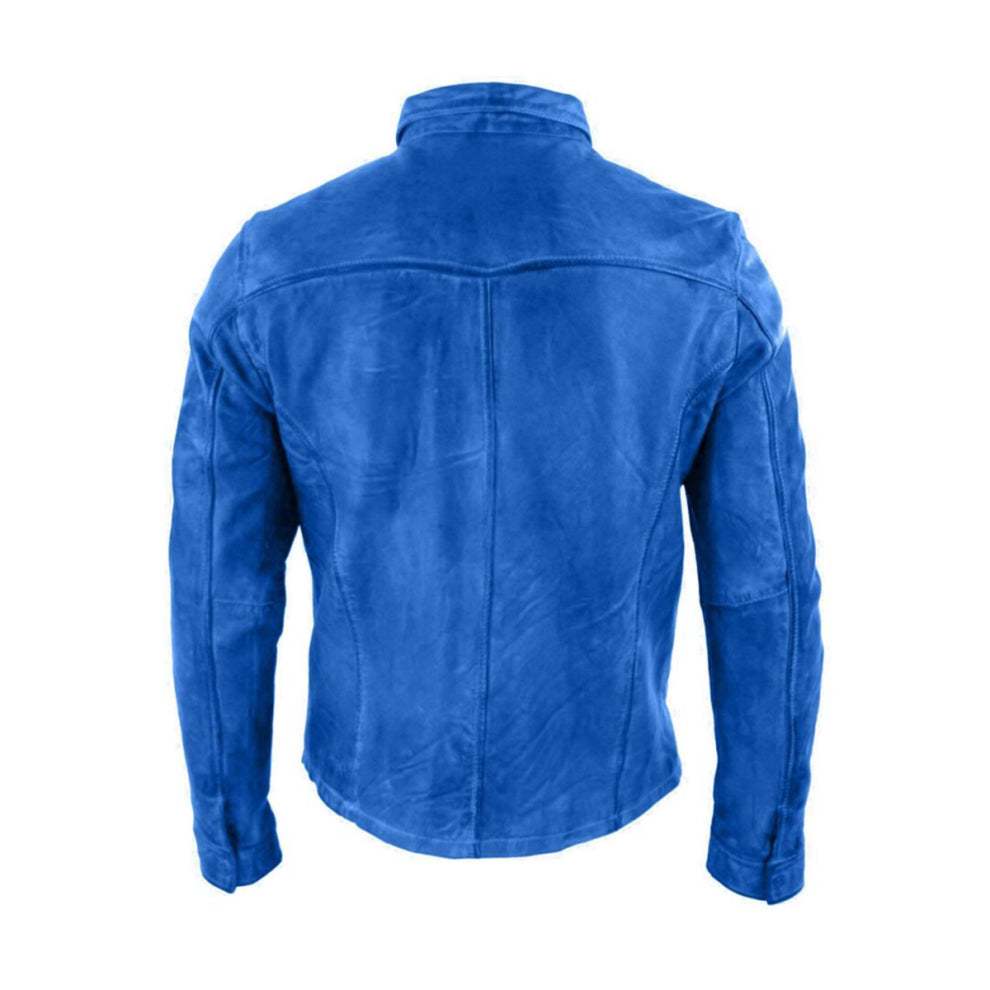 Blue shirt collar leather Jacket