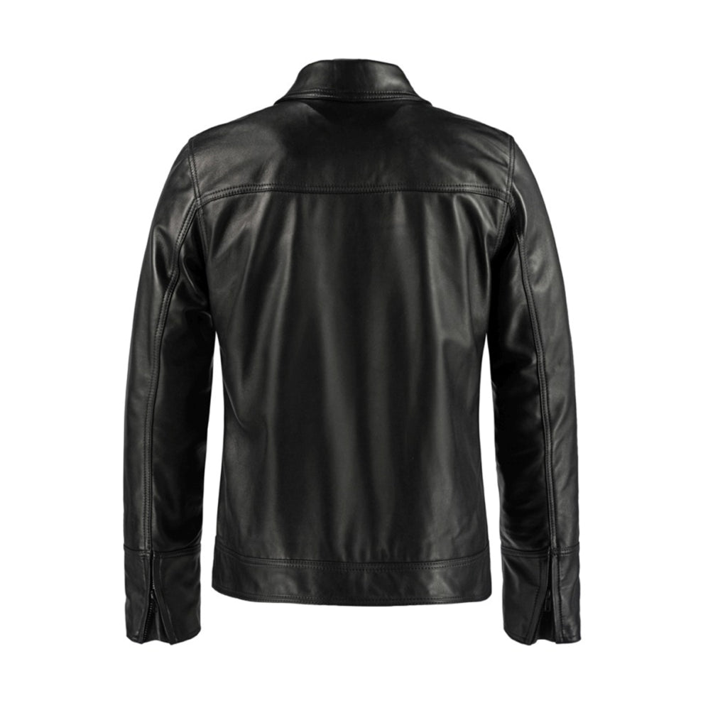 Black Shirt Style Bold Lined Genuine Leather Jacket