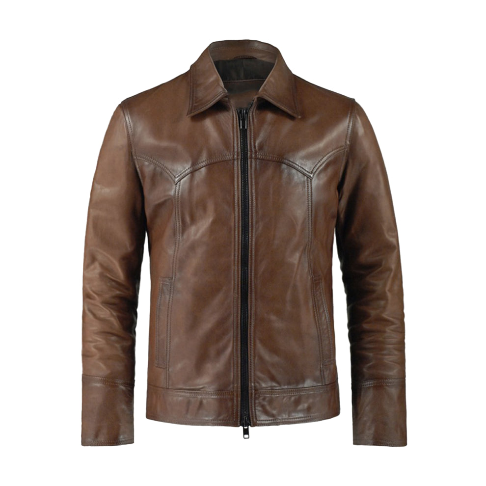 Brown Shirt Style Bold Lined Genuine Leather Jacket