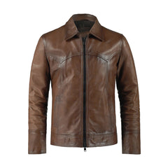 Brown Shirt Style Bold Lined Genuine Leather Jacket