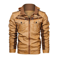 Brown Hood Style Biker Real Leather Jacket