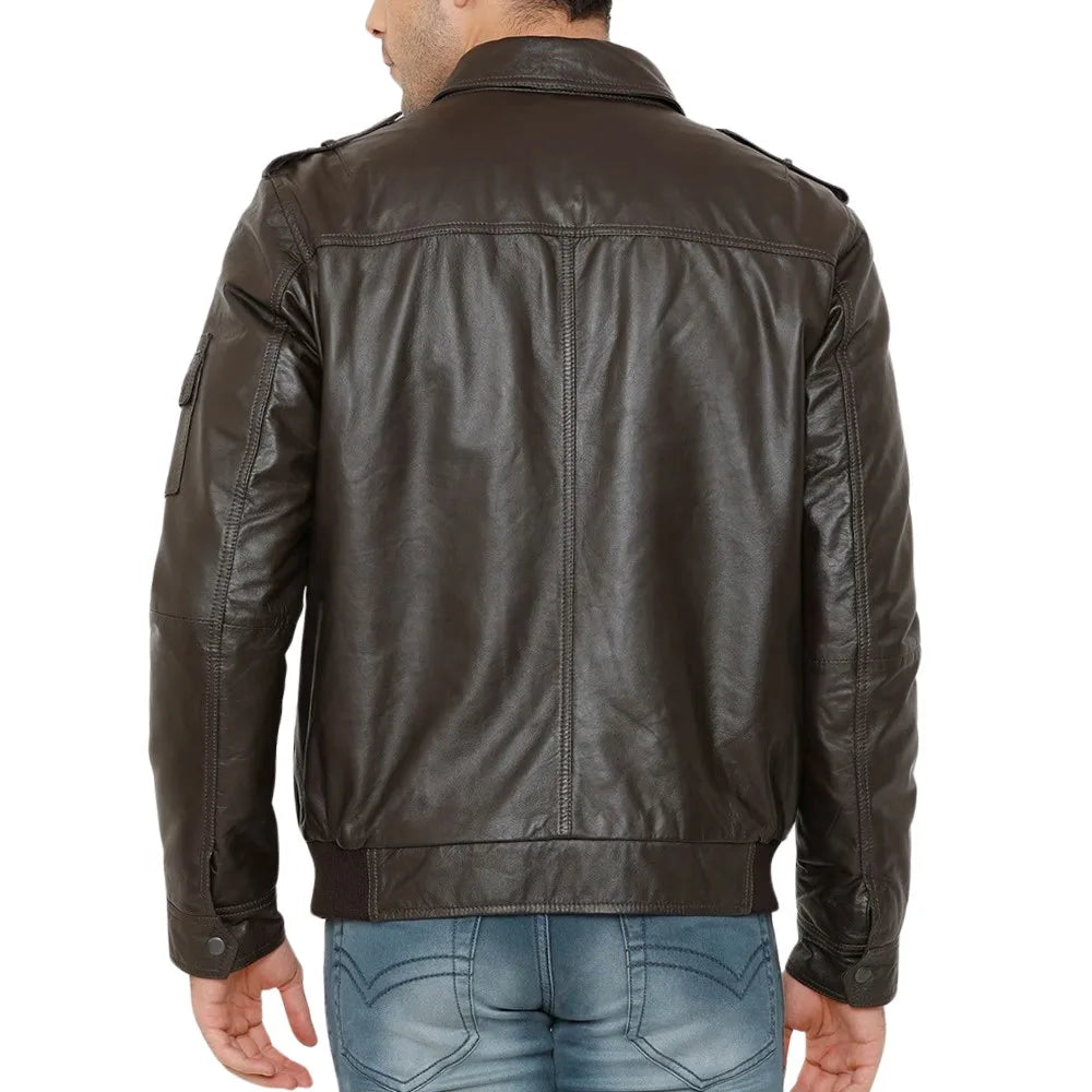 Classic Brown Bomber Leather Jacket