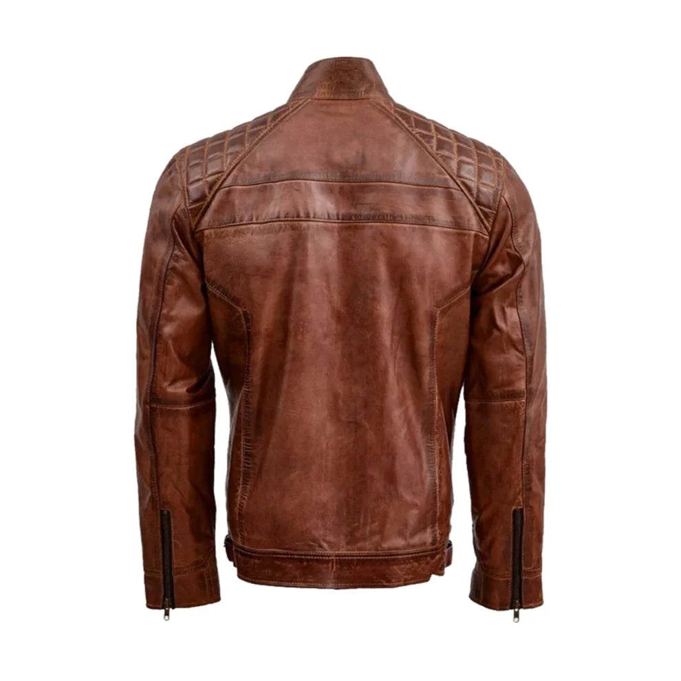 Brown Quilted Leather Jacket