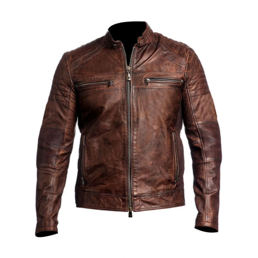 Vintage Biker Motorcycle Brown Cafe Racer Leather Jacket