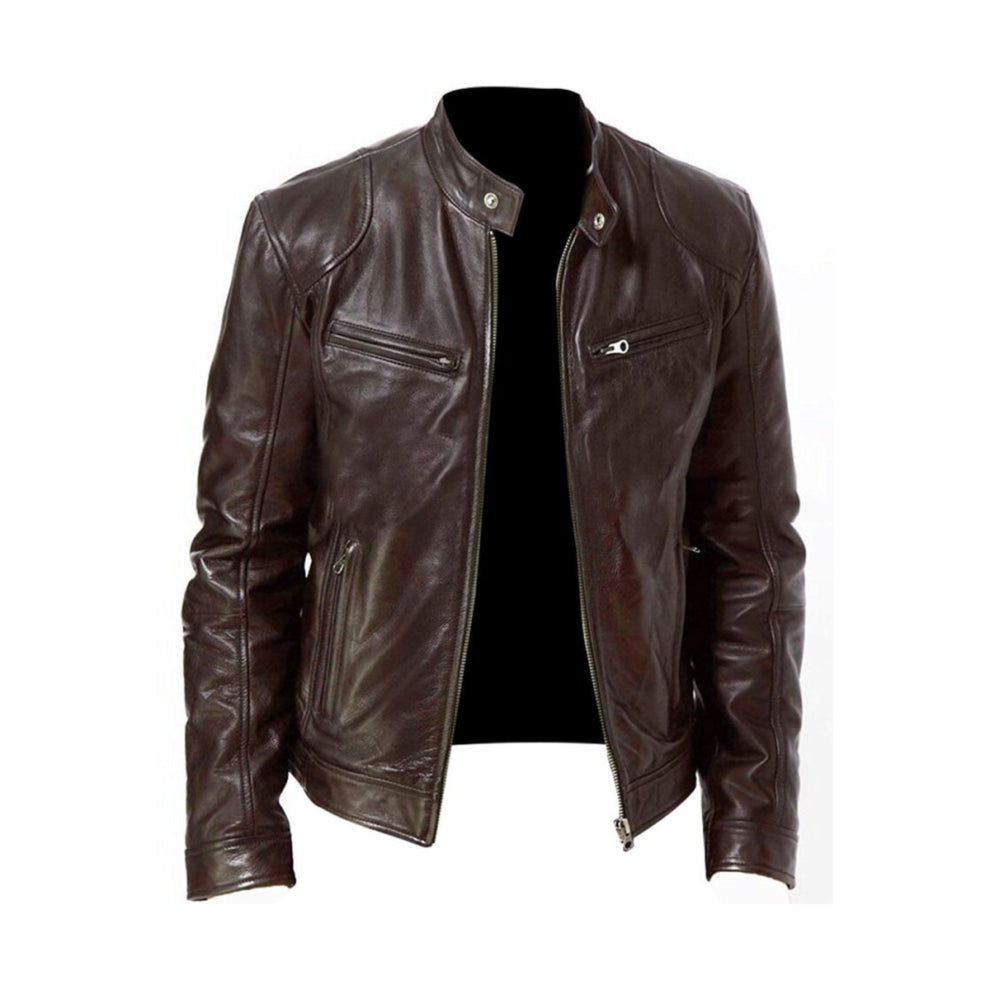 Vintage Cafe Racer Brown Biker Leather Jacket