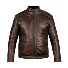 Chocolate Brown Quilted Biker Leather Jacket