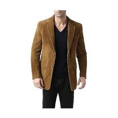 Two Button Dark Brown Suede Leather Blazer