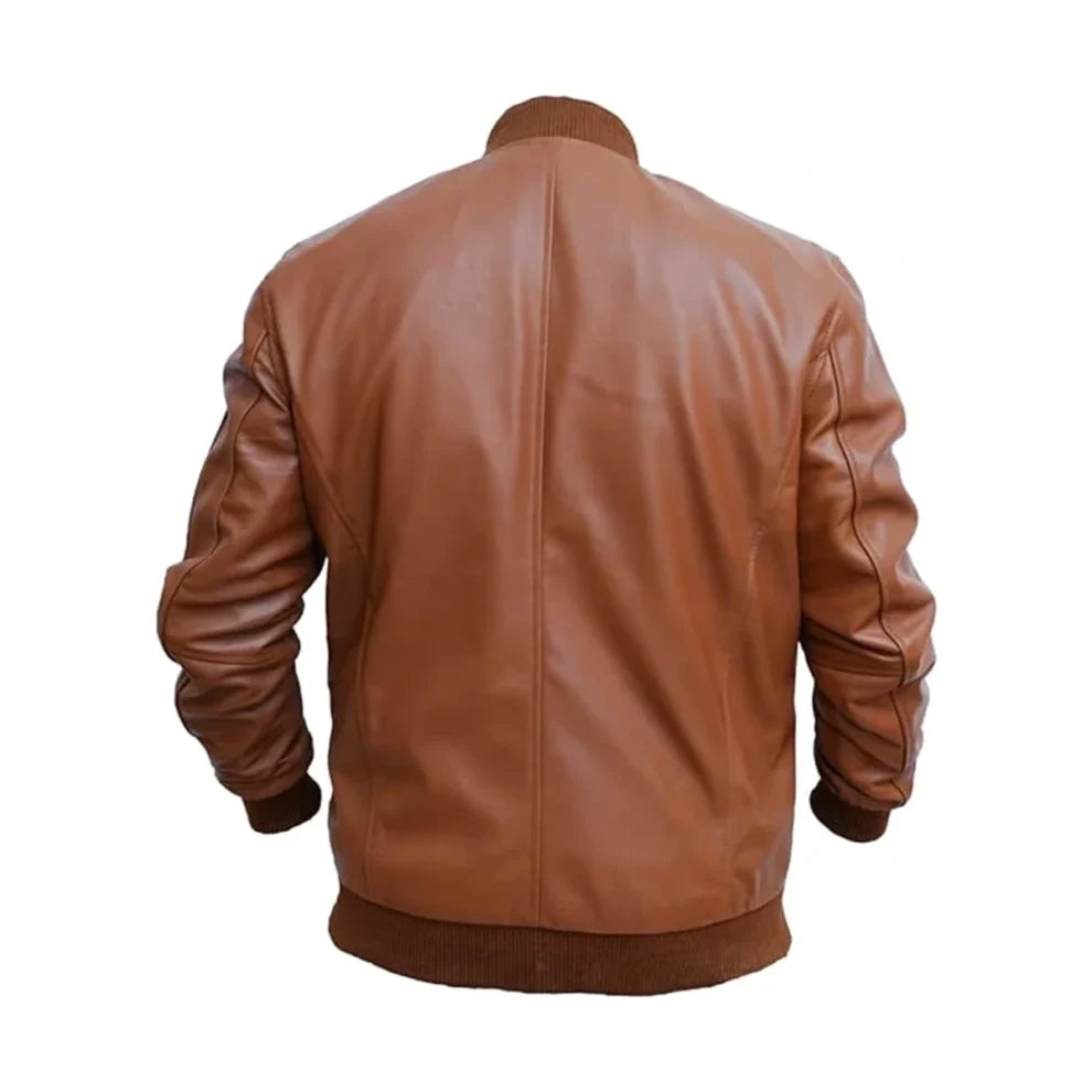 Waxed Brown Bomber Leather Jacket