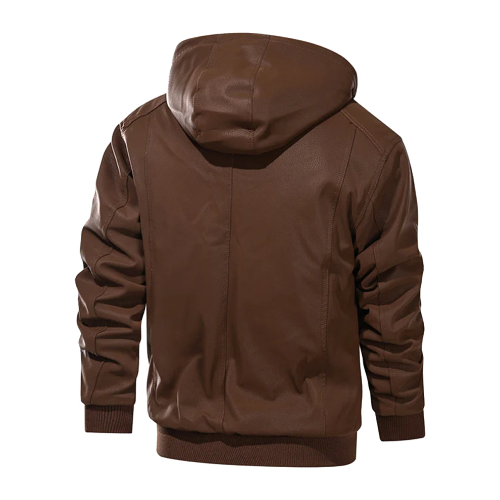 Brown Bomber Hooded Genuine Leather Jacket